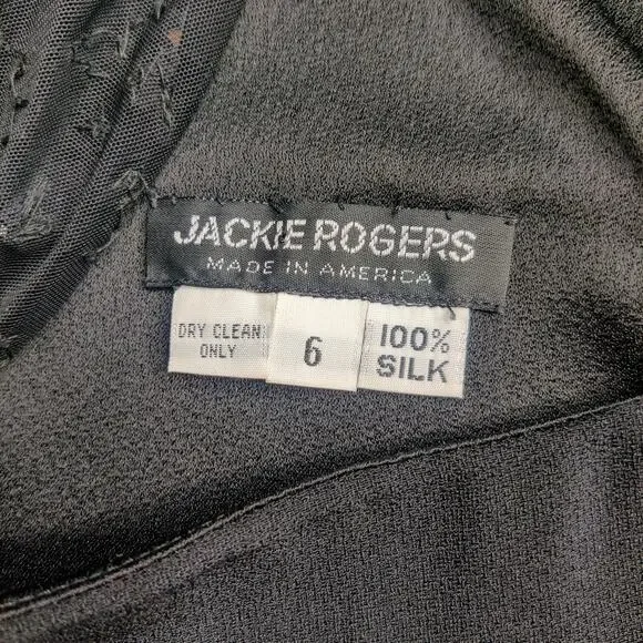 Vtg Jackie Rogers Silk Beaded Whimsigoth Black Sequin Fairy Grunge Prom Dress 6 - Picture 9 of 13